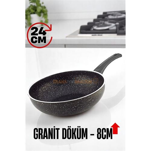 ModaCar Granit Döküm 8 Cm Derin Wok Tava - Yapışmaz Wok Tava - 24 Cm 