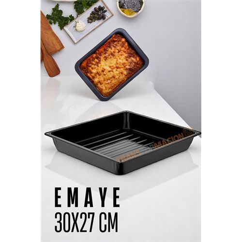 ModaCar Emaye Fırın Tepsisi Siyah - Dikdörtgen Emaye Fırın Tepsisi 30X27 Cm 