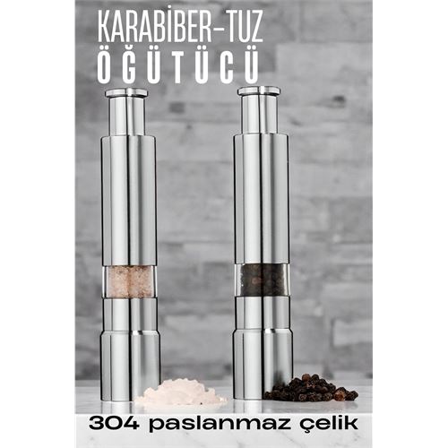 ModaCar 2'li Karabiber Tuz Öğütücü Profesyonel 304 Paslanmaz Çelik Manuel Baharat Değirmeni 